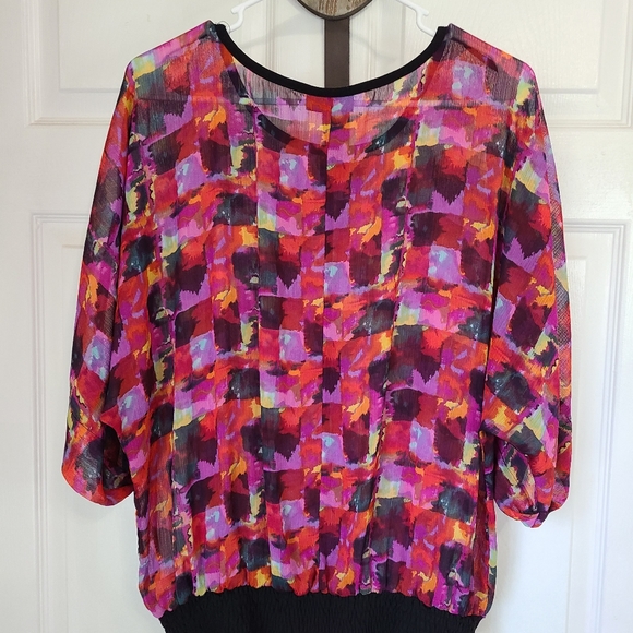 Fashion Bug Woman's Multi Patterned 3/4 Sleeve Blouse, Size: Large Color: Pink - Picture 11 of 12